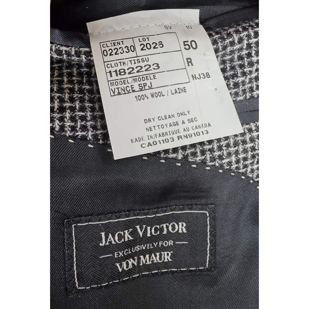 Jack Victor Wool Blazer Mens 50R Black White Canada Tailored Quiet Luxury
